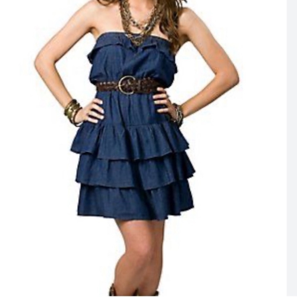 BBJ Los Angeles Light Blue Denim straplessDress